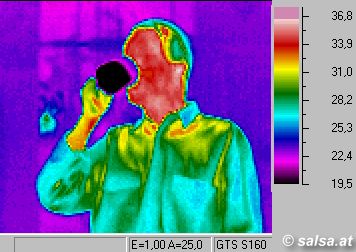 infrared image / thermographic foto / thermal picture: somebody (thats me ;o) drinking a cold beverage
