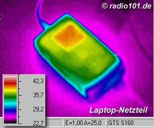 Wärmebild / Thermografie. Man sieht gut die unterschiedliche Temperatur (Kamera: Goratec S160)