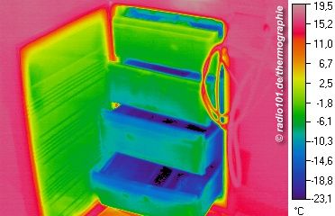 Thermographische Aufnahme / Wrmebild: Tiefkühltruhe /Kühlschrank